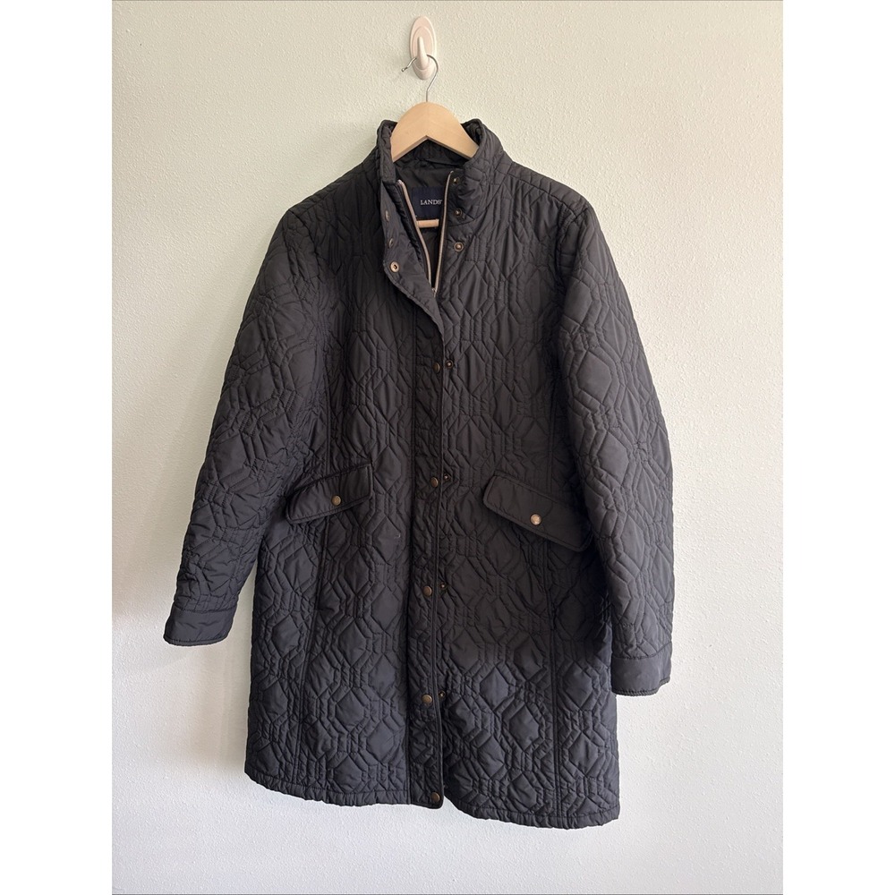 Lands'‎ End Women's Primaloft Quilted  Knee Length Jacket XL Black
